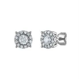 1 CTW Diamond Halo Stud Earrings in 14KT White Gold