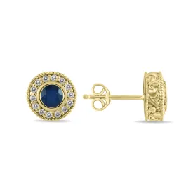 1/2 Carat Tw Sapphire And Diamond Bezel Set Earrings 10K Yellow Gold