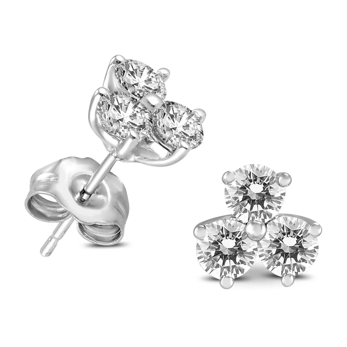 1/2 Ctw Three Stone Flower Natural Diamond Earrings In 14K White Gold