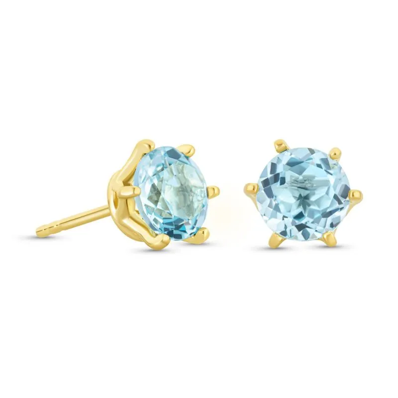 14 -Carat Gold Earrings In a Blue Topaz Stone Inlay 7 mm