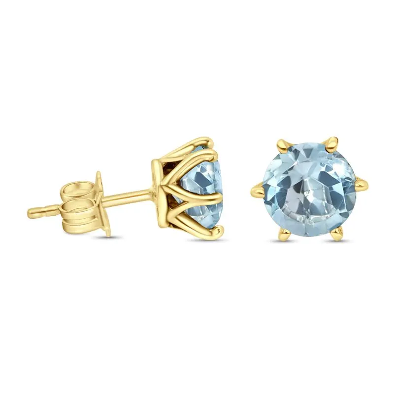 14 -Carat Gold Earrings In a Blue Topaz Stone Inlay 7 mm