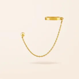 14K Gold Ear Cuff with Stud Chain Earring