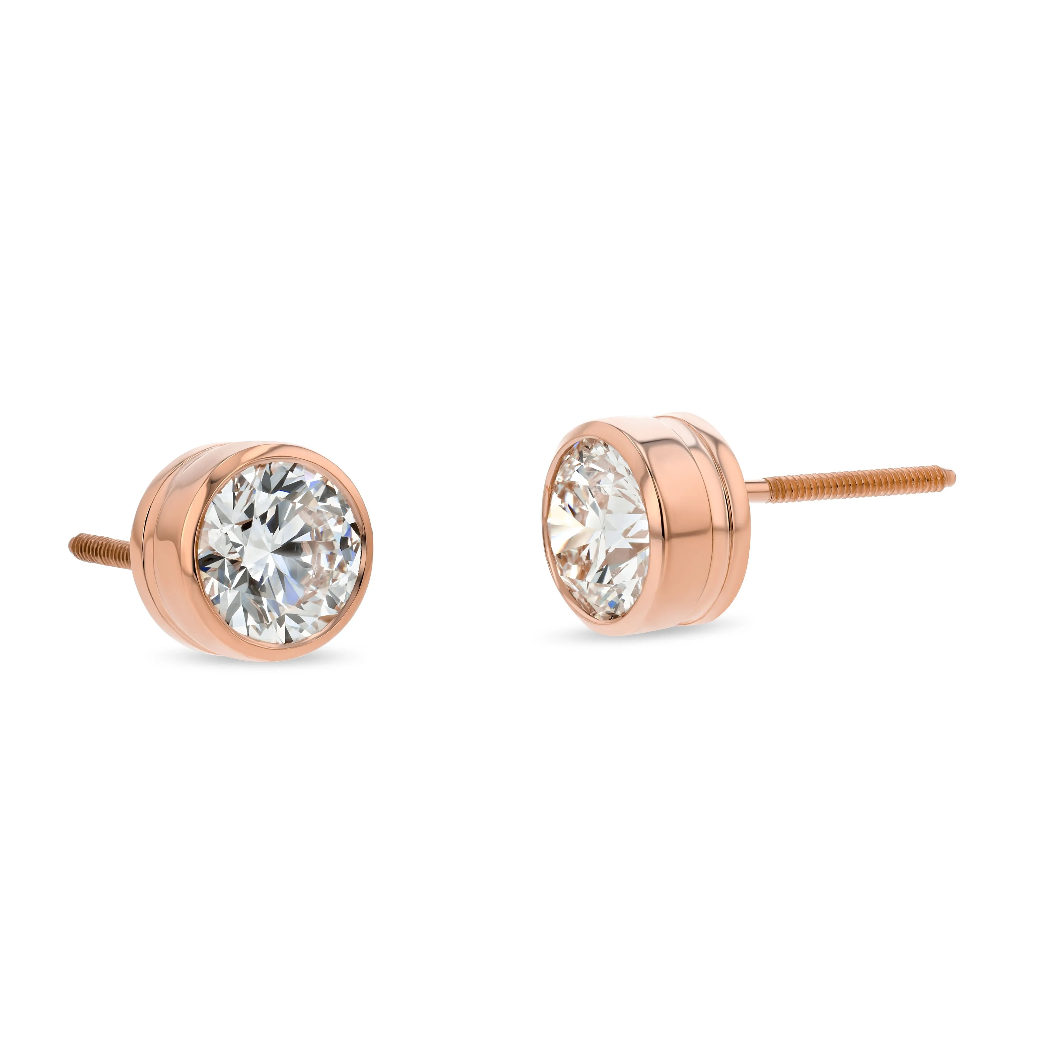 14k Rose Gold Bezel Set Round Brilliant Diamond Stud Earrings (0.52 Ct. T.w., Si1-si2 Clarity, J-k Color)