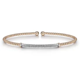 14K Rose Gold Split Cuff Bracelet with Diamond Pave Bar