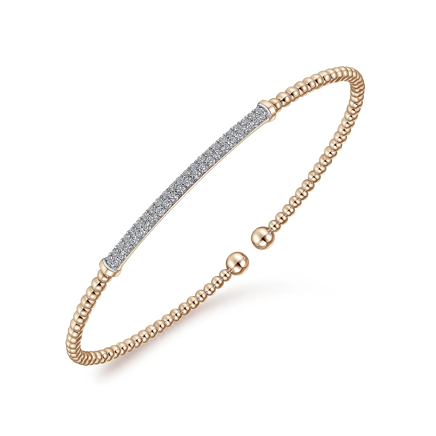 14K Rose Gold Split Cuff Bracelet with Diamond Pave Bar