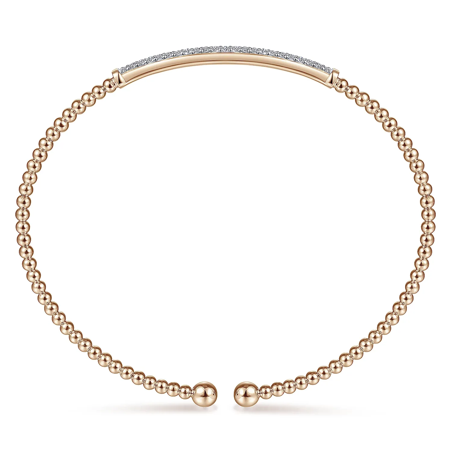 14K Rose Gold Split Cuff Bracelet with Diamond Pave Bar