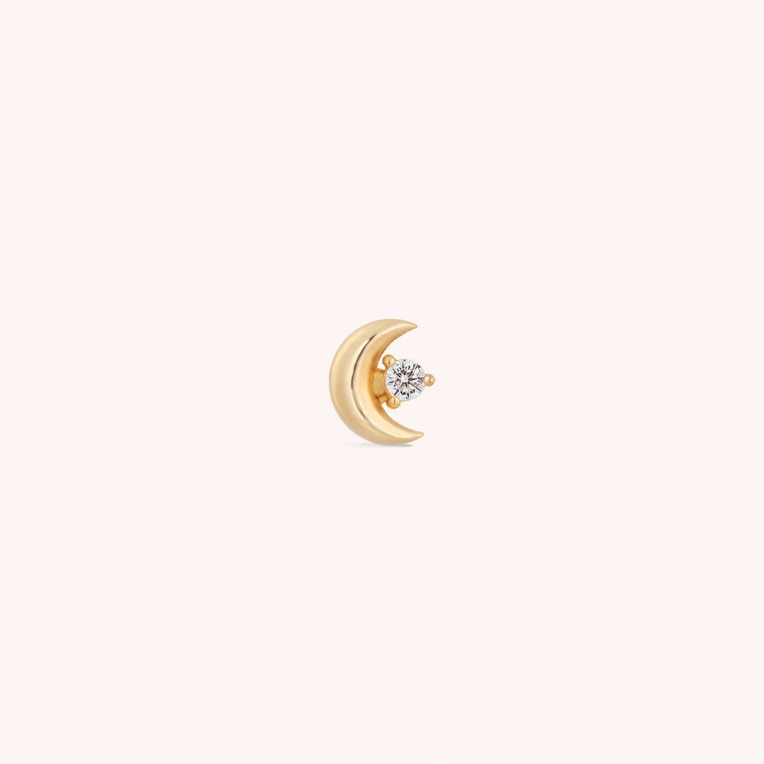 14K Solid Gold Little Jewel Moon Flatback Earring