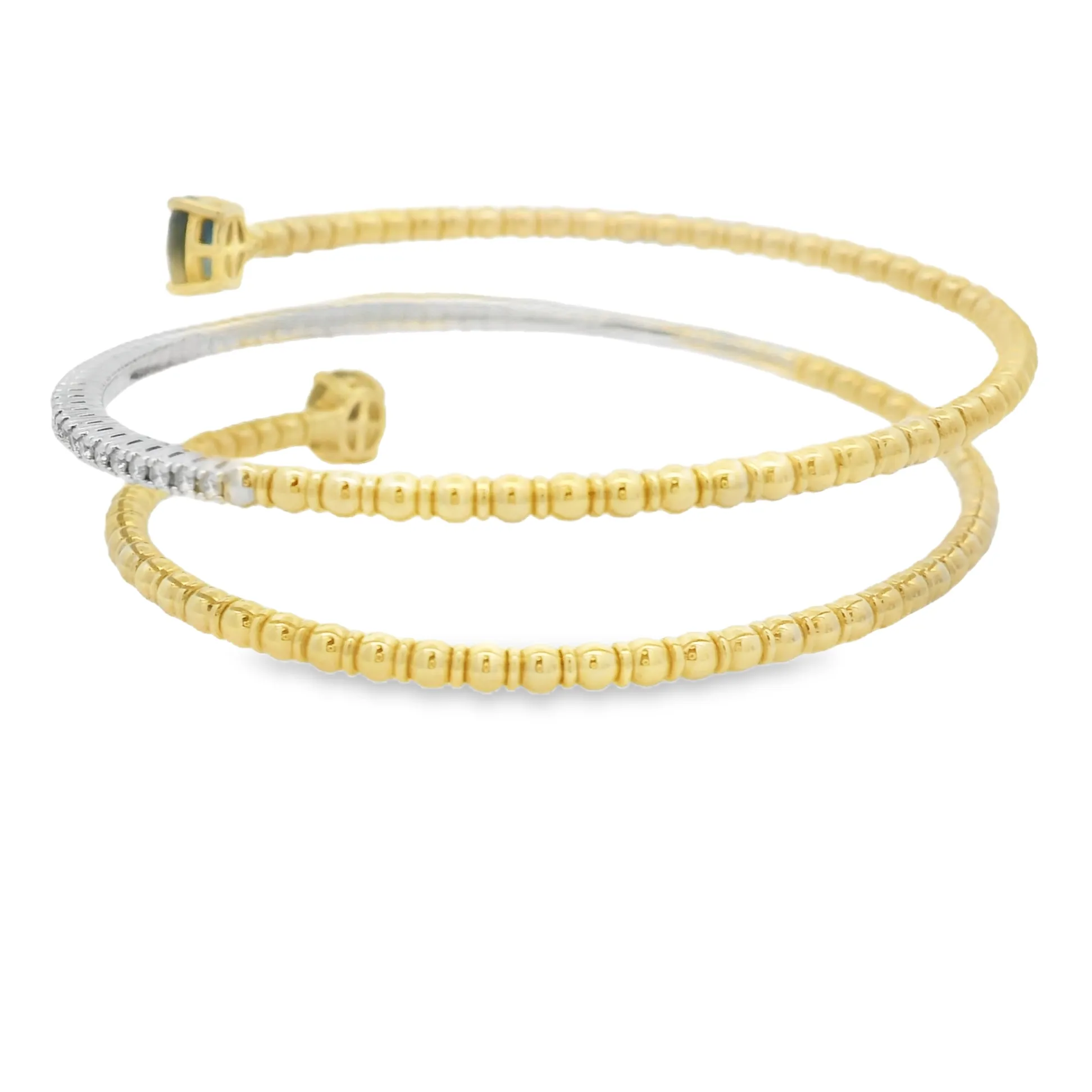 14K White and Yellow Gold Three-Row Flexible Bangle