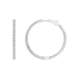 14K White Gold 3ctw Round Inside Out Diamond Hoops