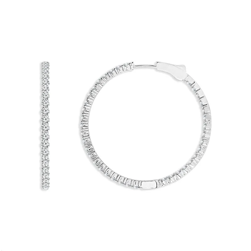 14K White Gold 3ctw Round Inside Out Diamond Hoops