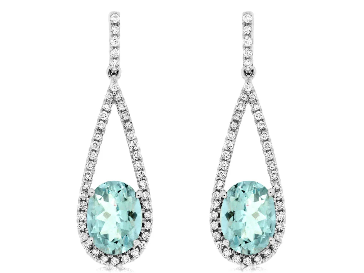 14K White Gold Aquamarine Dangle Earrings