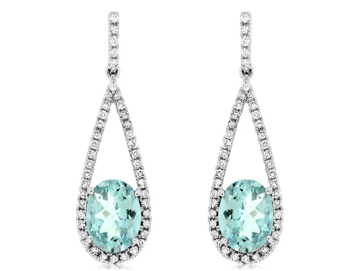 14K White Gold Aquamarine Dangle Earrings