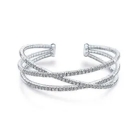 14K White Gold Criss Crossing Diamond Cuff