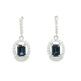 14K White Gold Sapphire & Diamond Dangle Earrings