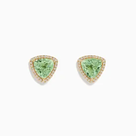 14K Yellow Gold Green Amethyst and Diamond Earrings