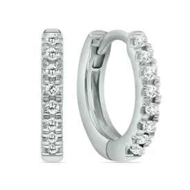 10K White Gold Small Diamond Huggie Hoop Earrings, 1/5 Carat Total Weight