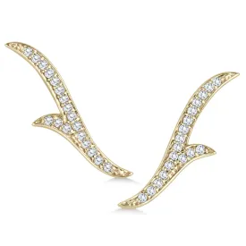 1/5 Ctw Genuine Diamond Leaf Climber Earrings In 14K Yellow Gold