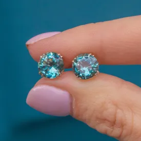 18ct Gold Blue Zircon Stud Earrings 4.00ct