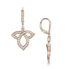 18ct Rose Gold Pear And Round Brilliant Cut Open Lotus Drop Earrings