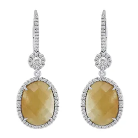 18k White Gold 7ct Yellow Jasper Diamond Earrings