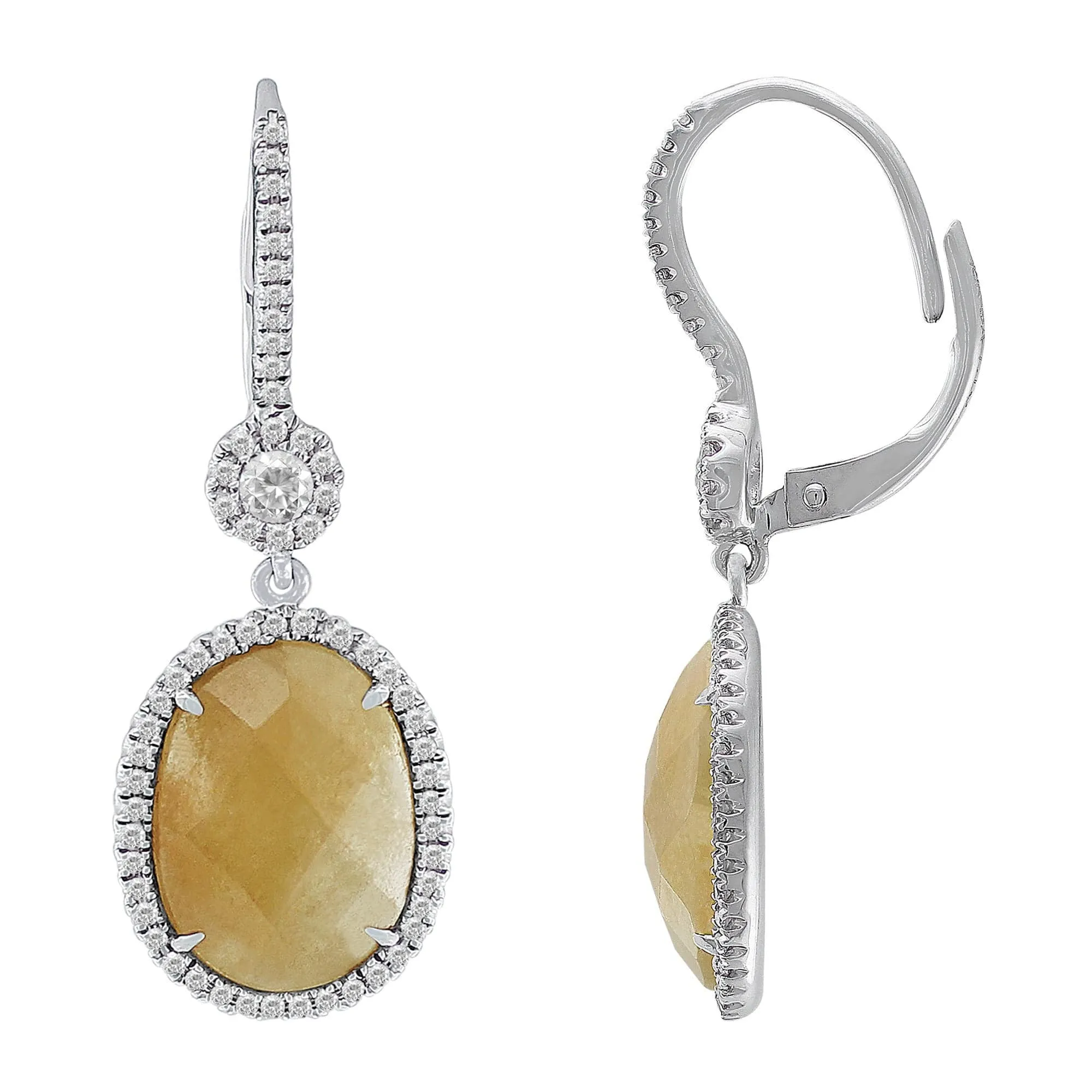 18k White Gold 7ct Yellow Jasper Diamond Earrings