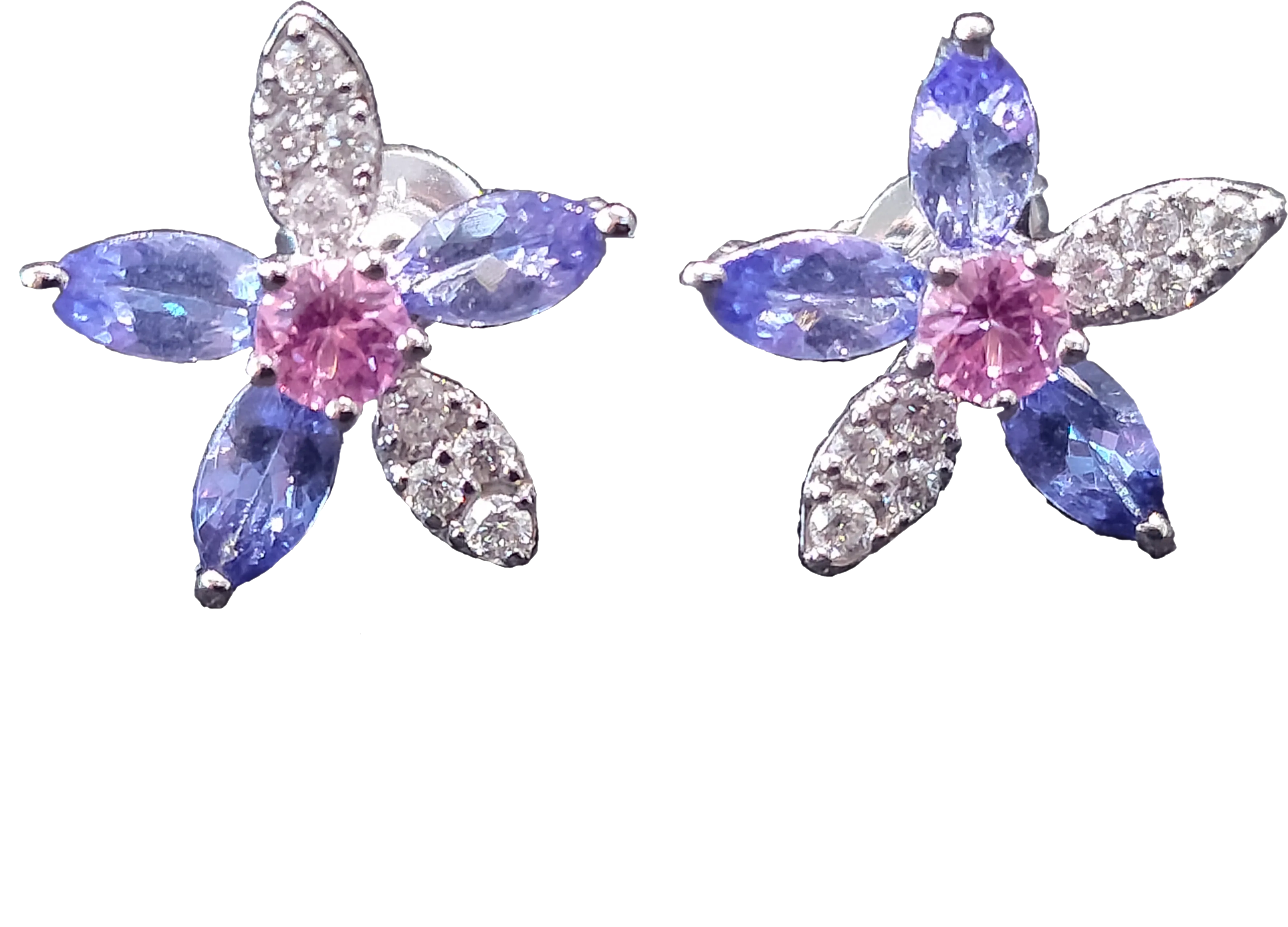 18K White Gold Pink Sapphire & Tanzanite Diamond Earrings