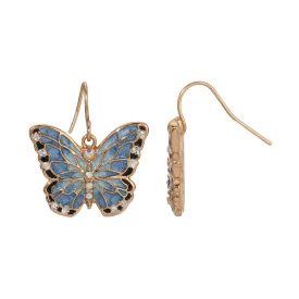 1928 Jewelry Blue Enamel Crystal Butterfly Drop Earrings