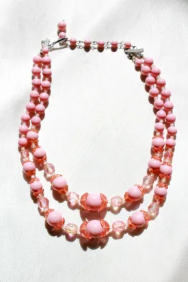 Vintage 1950s Pink Glass Bead Statement Necklace - Elegant Retro Accessory