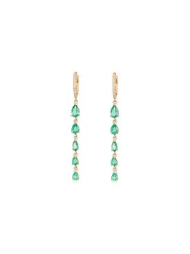 Exquisite 2.11ct Diamond Emerald Dangle Drop Earrings in 14K Gold