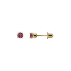 3 mm Round Natural Pink Tourmaline Stud Earrings (14K)