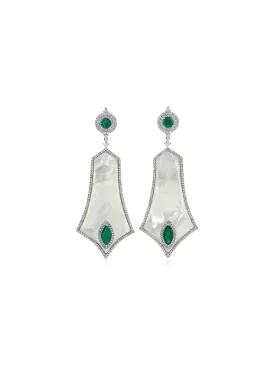 39.90ct Diamond Emerald Mother Of Pearl 18K Gold Dangle Drop Earrings