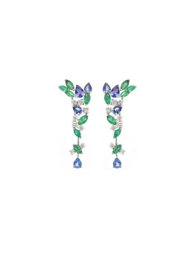 5.66ct Diamond Tanzanite Emerald 18K Gold Drop Earrings