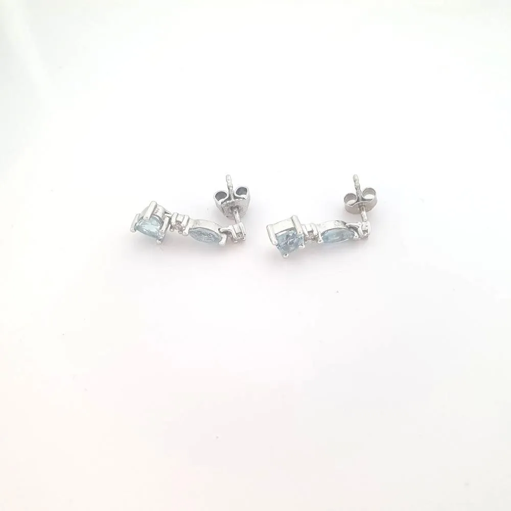 9ct White Gold, Diamond and Blue Topaz Drop Earrings