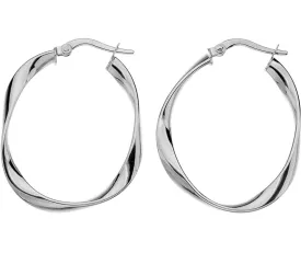 9ct White Gold Subtle Twist Oval Hoop Earrings