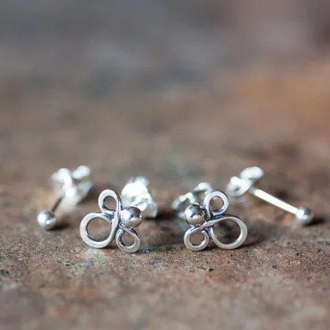 Abstract Double Piercing Earring Set, Sterling silver studs