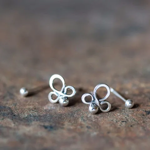 Abstract Double Piercing Earring Set, Sterling silver studs