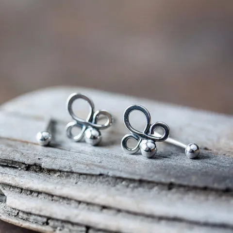 Abstract Double Piercing Earring Set, Sterling silver studs