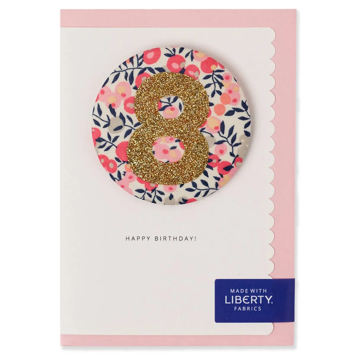 Age 8 Badge Greetings Card in Wiltshire Pink Liberty Print by The Charming Press