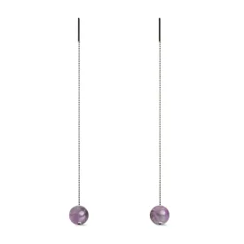 Amethyst | .925 Sterling Silver | Gemstone Chain Drop Threader Earrings