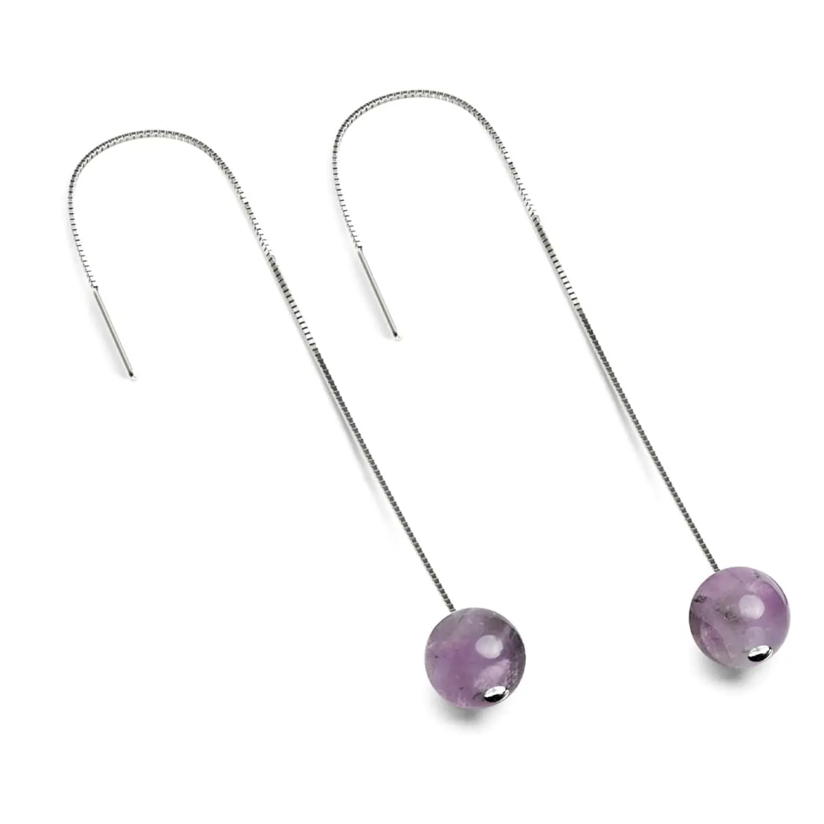 Amethyst | .925 Sterling Silver | Gemstone Chain Drop Threader Earrings