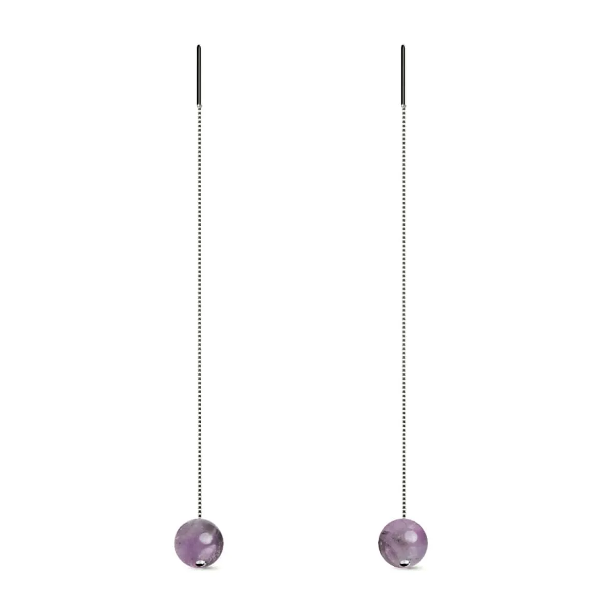 Amethyst | .925 Sterling Silver | Gemstone Chain Drop Threader Earrings