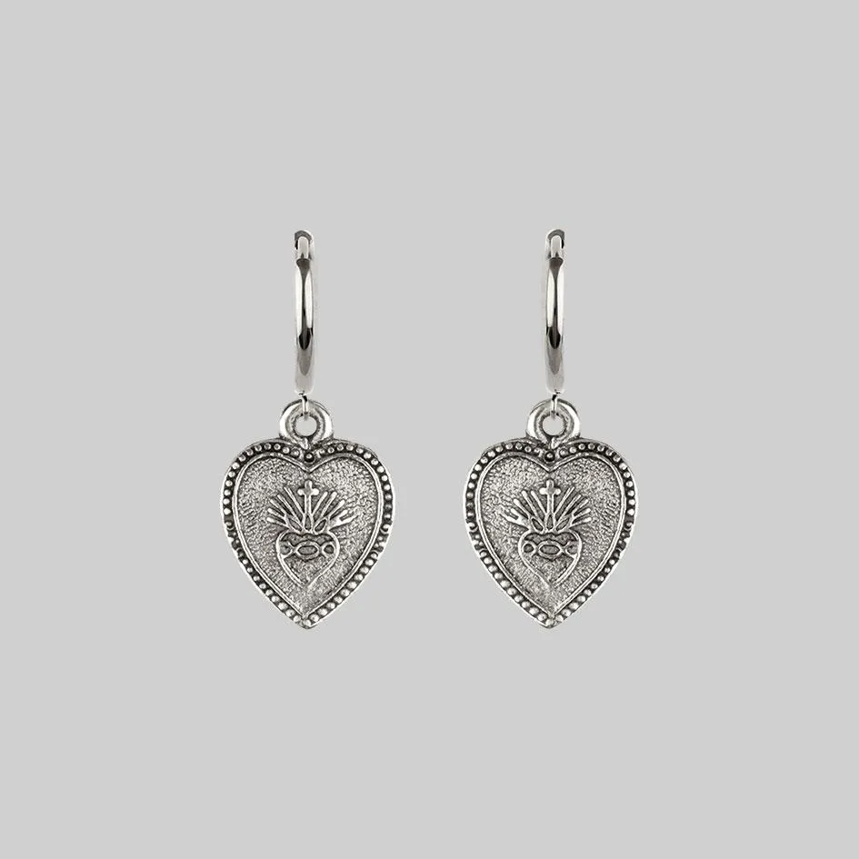 ARDOUR. Sacred Heart Hoop Earrings - Silver