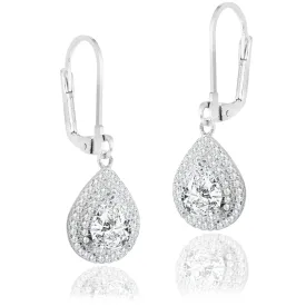 Aurelia 18k White Gold Plated Tear Drop Earrings with Simulated Diamond CZ Crystals