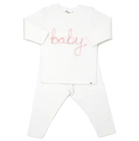 Baby Embroidered Pink Yarn Legging Set