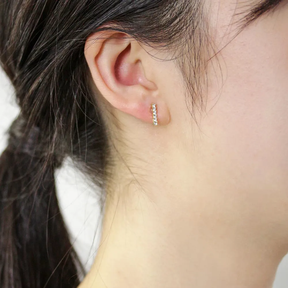 Beaded Bar 18K Gold Post Studs