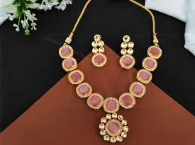 Beautiful Pink Kundan Short Necklace & Earring Set