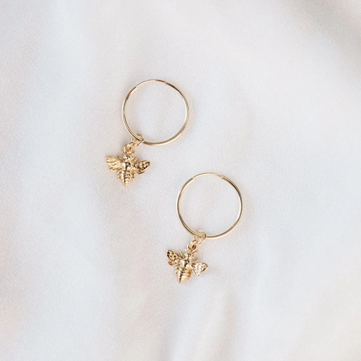 Bee Hoop Earrings - Gold