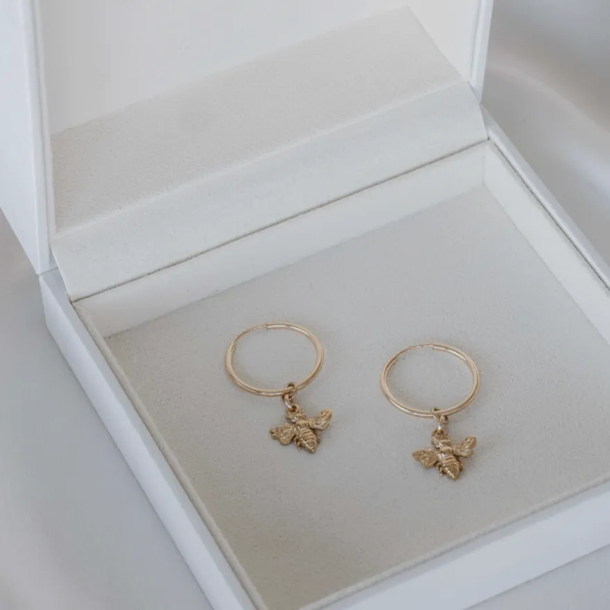 Bee Hoop Earrings - Gold