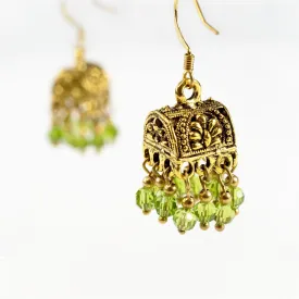 Box Green Beads Brass Earrings