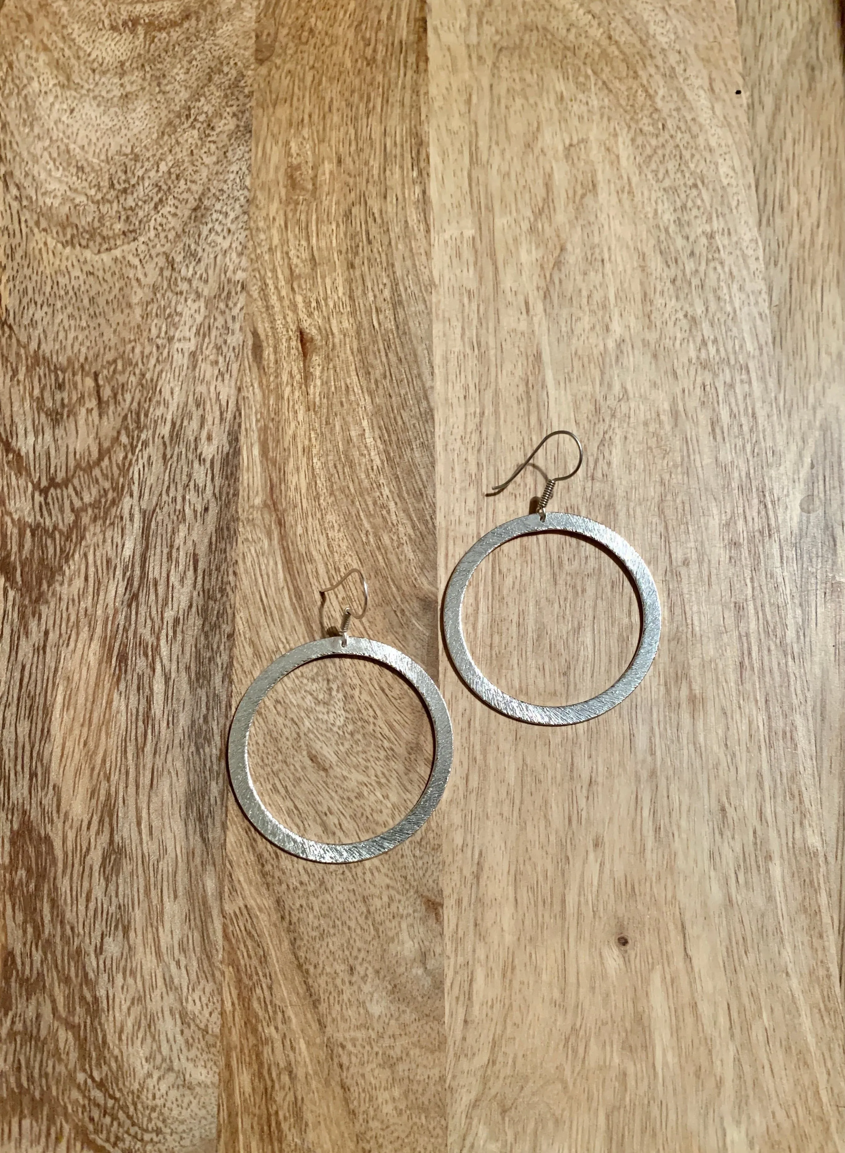 Brushed Silver Hoop Earrings